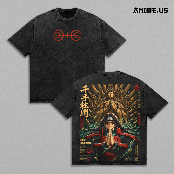 Hashirama Senju Naruto Shippuden Vintage Washed T-Shirt, First Hokage God of Shinobi Wood Style Thousand Hands Jutsu Anime Graphic Tee, Oversized Streetwear