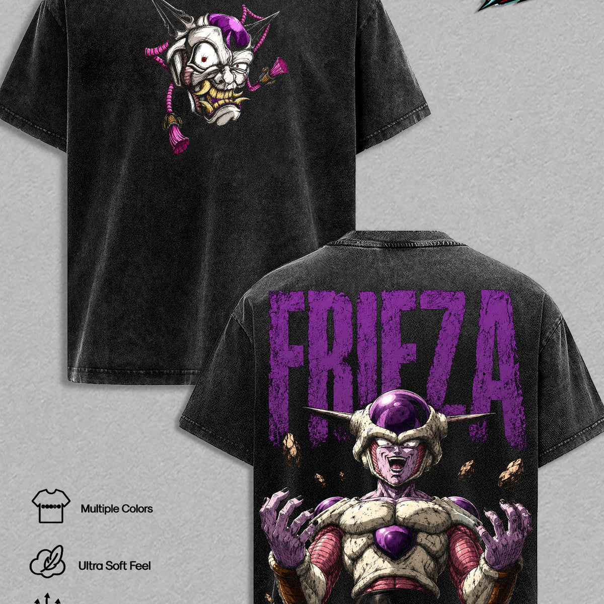 Frieza DBZ Vintage Washed T-Shirt - Anime Graphic Tee Galactic Emperor Villain Manga Oversized Streetwear Top Cotton Tshirt Classic Menswear Clothes Apparel Gift for DBZ Fans Men & Women