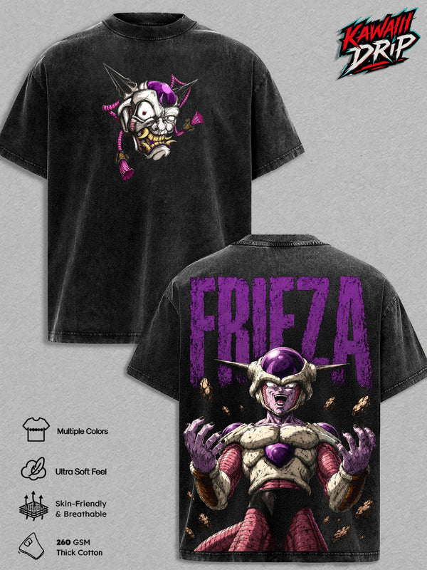 Frieza DBZ Vintage Washed T-Shirt - Anime Graphic Tee Galactic Emperor Villain Manga Oversized Streetwear Top Cotton Tshirt Classic Menswear Clothes Apparel Gift for DBZ Fans Men & Women