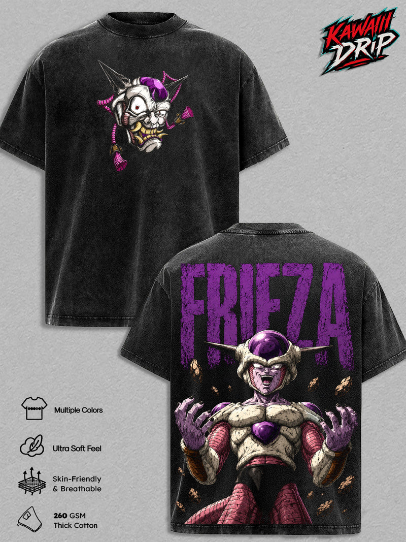 Frieza DBZ Vintage Washed T-Shirt - Anime Graphic Tee Galactic Emperor Villain Manga Oversized Streetwear Top Cotton Tshirt Classic Menswear Clothes Apparel Gift for DBZ Fans Men & Women