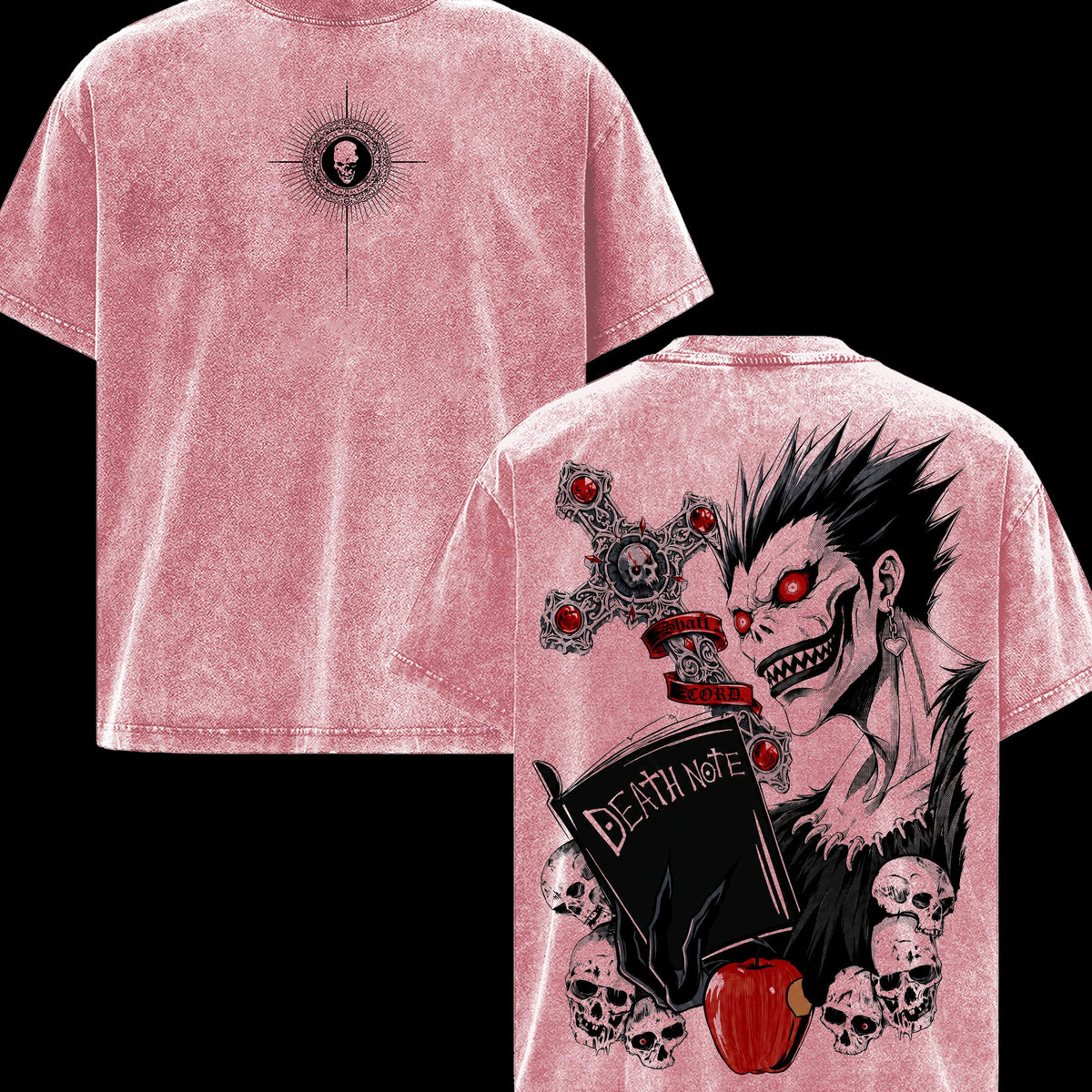 Death Note Ryuk Vintage Washed Shirt, Double Sided Shinigami Anime Graphic Tee, Soft Cotton Oversized Casual Menswear Top