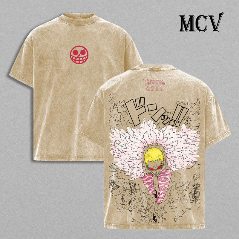 Donquixote Doflamingo One Piece Washed T-Shirt, Vintage Anime Oversized Tee, Heavy Cotton Shirt