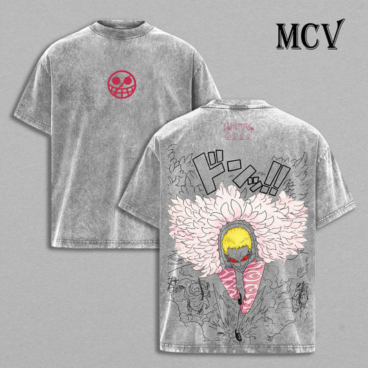 Donquixote Doflamingo One Piece Washed T-Shirt, Vintage Anime Oversized Tee, Heavy Cotton Shirt