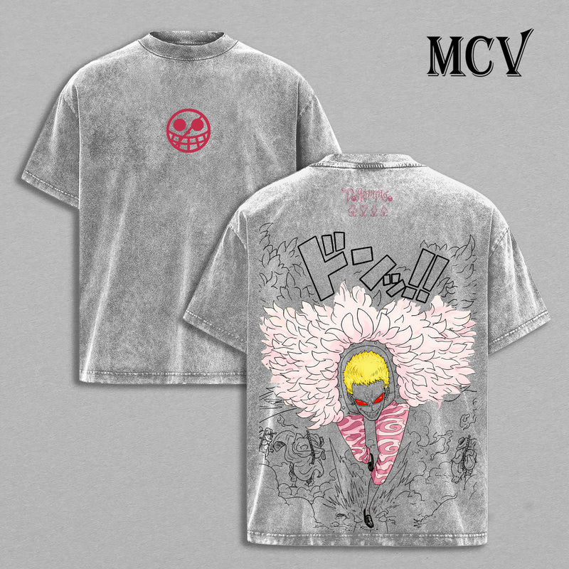 Donquixote Doflamingo One Piece Washed T-Shirt, Vintage Anime Oversized Tee, Heavy Cotton Shirt