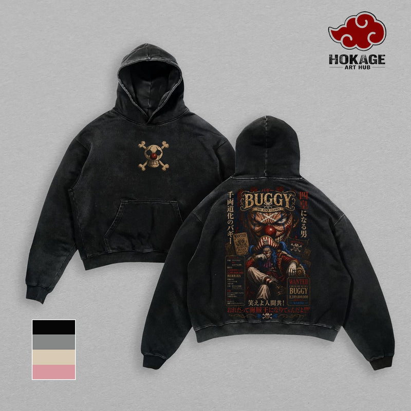 Buggy One Piece T-Shirt Sweatshirt Hoodie Tank Top, Star Clown Cross Guild Graphic Tee, Back Print Vintage 90s Anime Shirt, Graphic Tees Men, Trendy Tshirts, Men's T Shirts, One Piece Streetwear, Unisex Cotton Distressed Tee