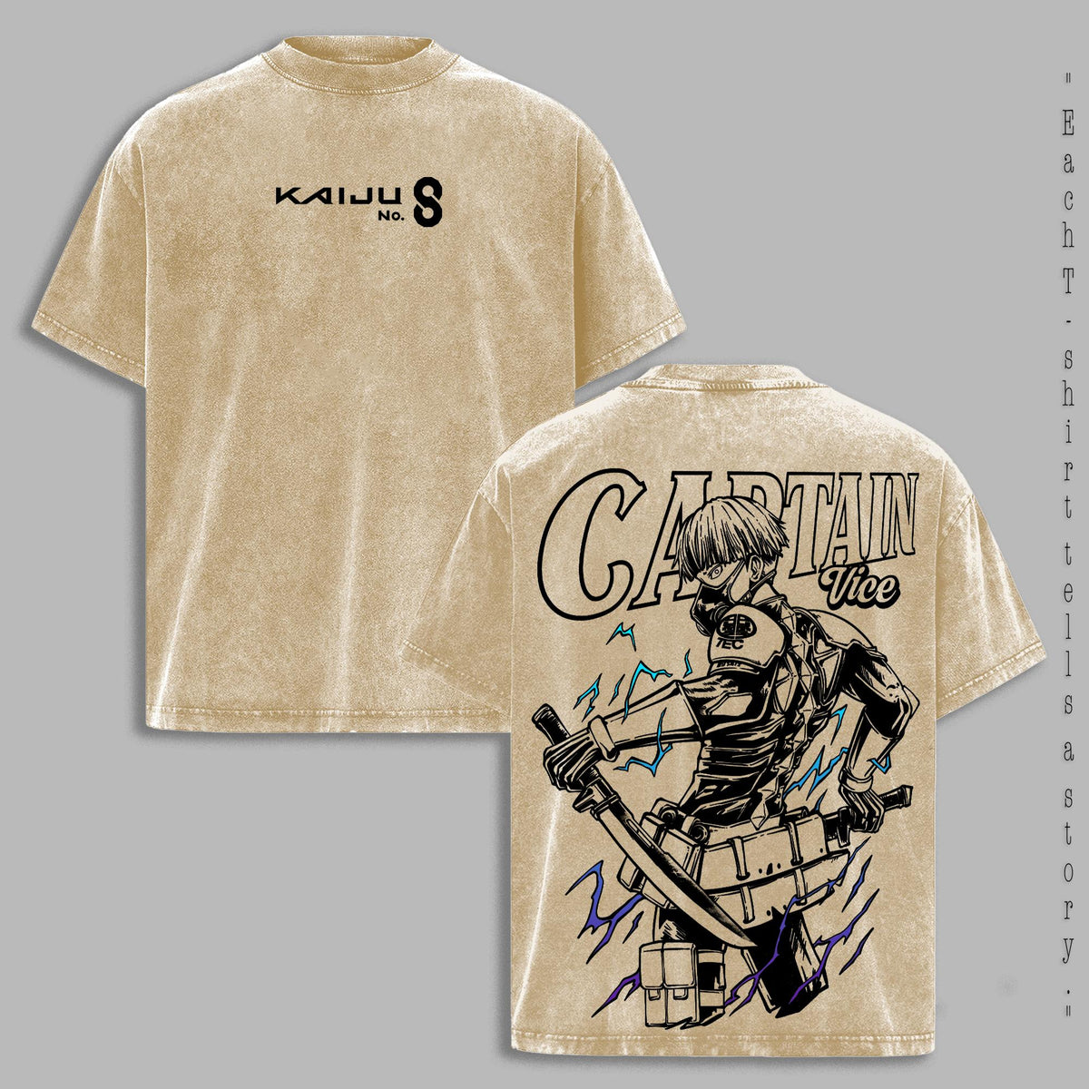 Soshiro Hoshina Blade Master Oversized Washed Tee, Kaiju No. 8 Anime Streetwear Top, Retro Manga Graphic Shirt for Fans and Otaku