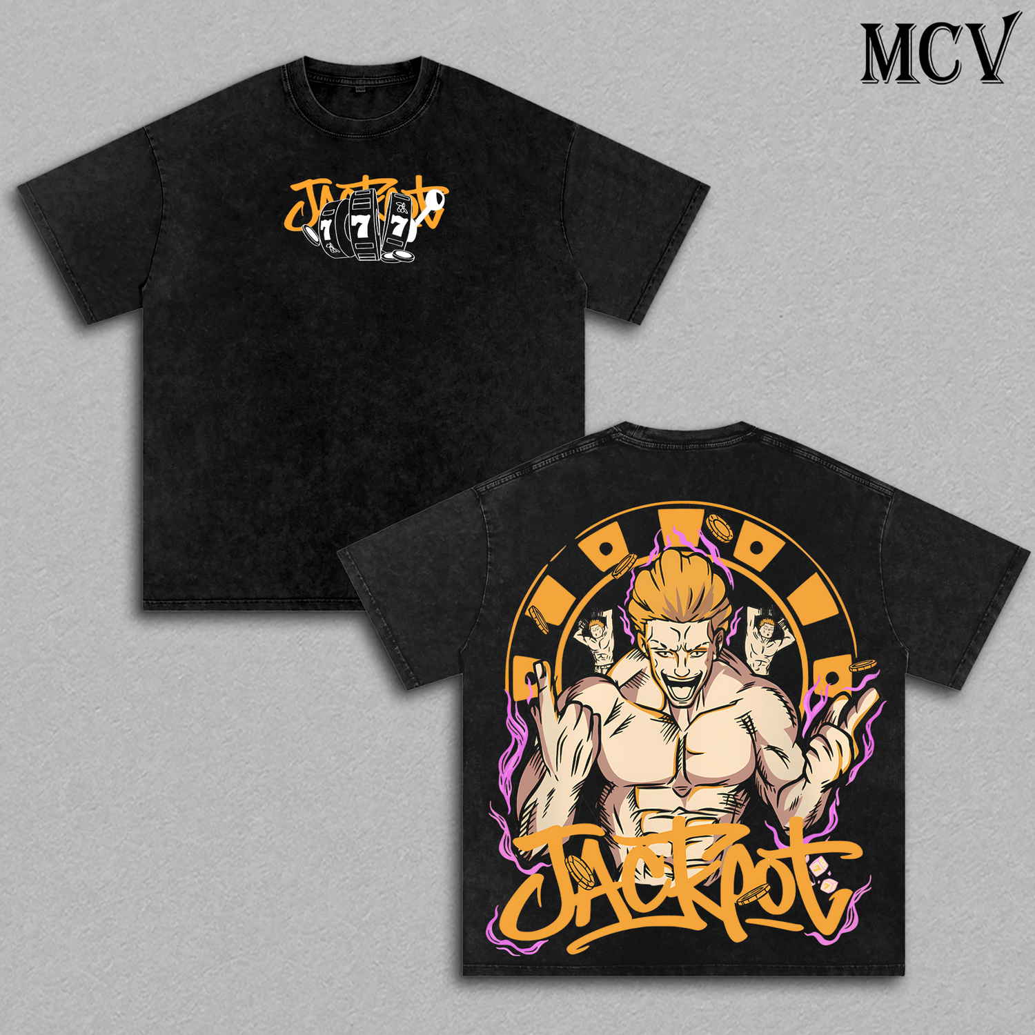 Kinji Hakari Jackpot T-Shirt, Anime Gambler King Tee, Jujutsu Sorcerer Graphic Shirt, Vintage Washed Cotton Streetwear