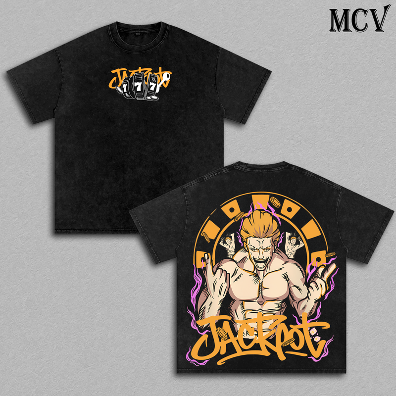 Kinji Hakari Jackpot T-Shirt, Anime Gambler King Tee, Jujutsu Sorcerer Graphic Shirt, Vintage Washed Cotton Streetwear