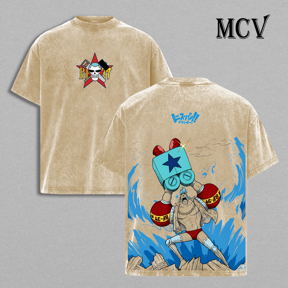 Franky One Piece Washed T-Shirt, Vintage Anime Oversized Tee, Heavy Cotton Streetwear Shirt