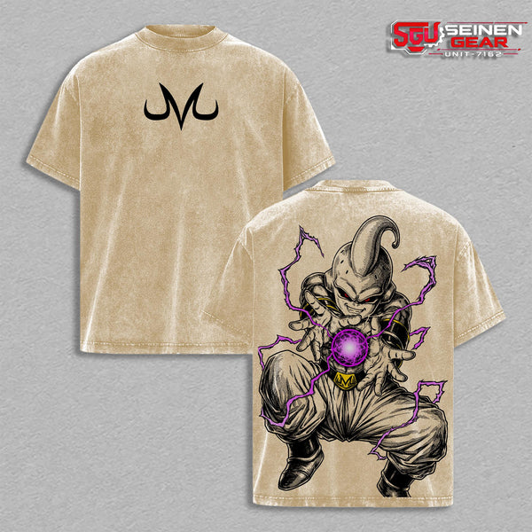 Majin Buu Monster Graphic T-Shirt - Vintage Washed Oversized Apparel, Classic Short-Sleeve Round Neck Heavy Cotton Unisex Casual Streetwear Anime Top, Unique Gift