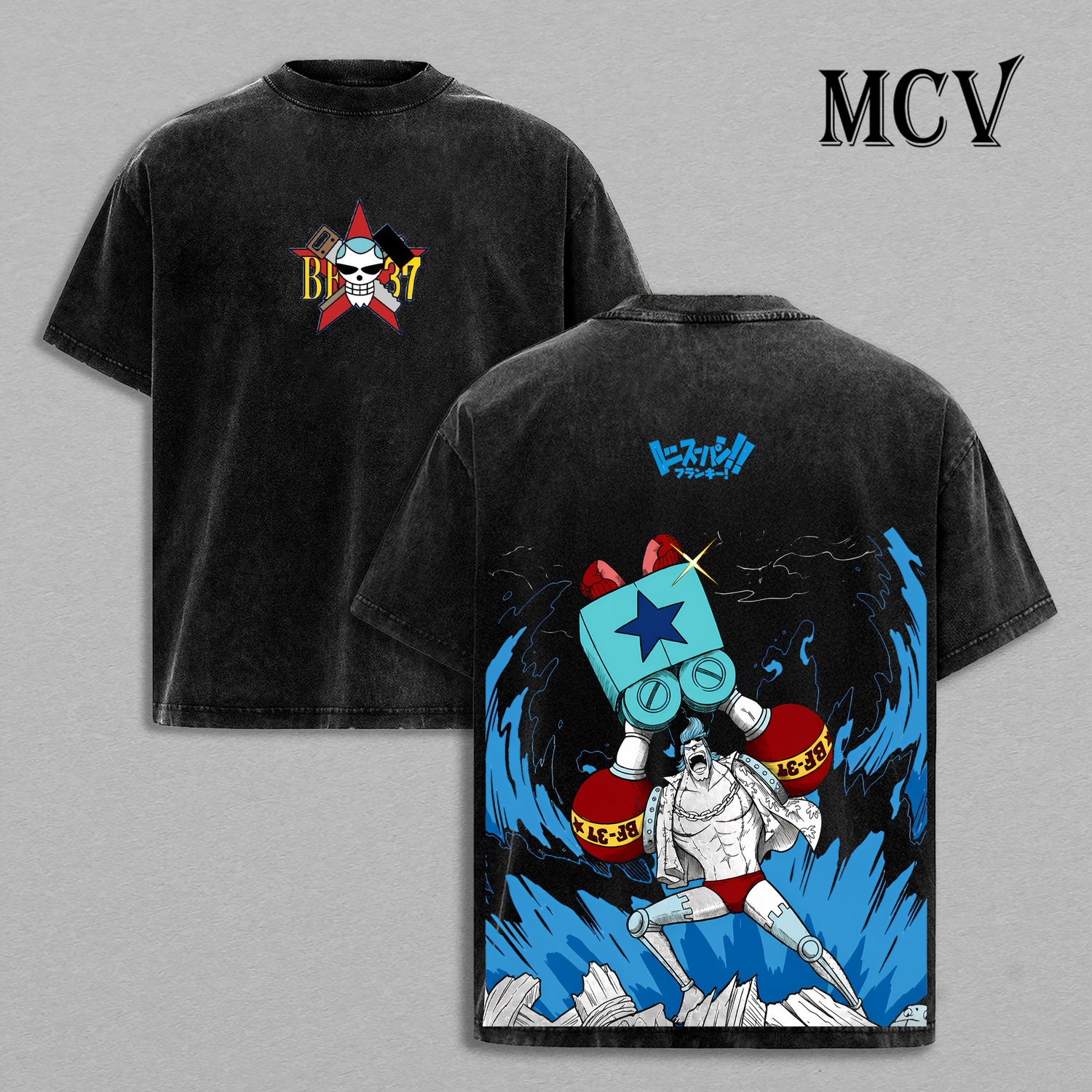 Franky One Piece Washed T-Shirt, Vintage Anime Oversized Tee, Heavy Cotton Streetwear Shirt