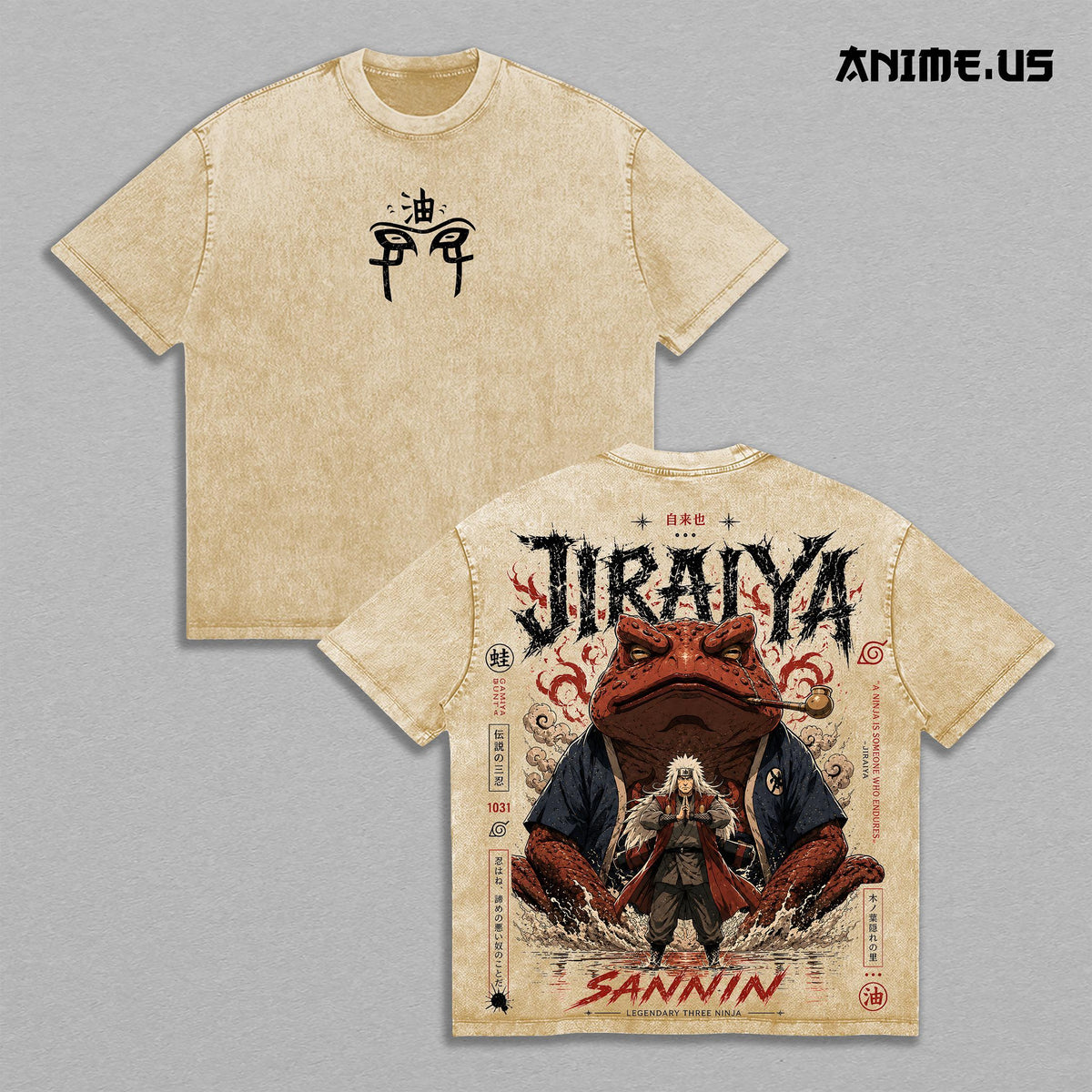 Jiraiya Legendary Sannin Naruto Anime Graphic Vintage Shirt, Sage Mode Great Toad Master Ninja Heavyweight Washed Cotton Anime Tee T-Shirt Hidden Leaf Streetwear Large Back Print