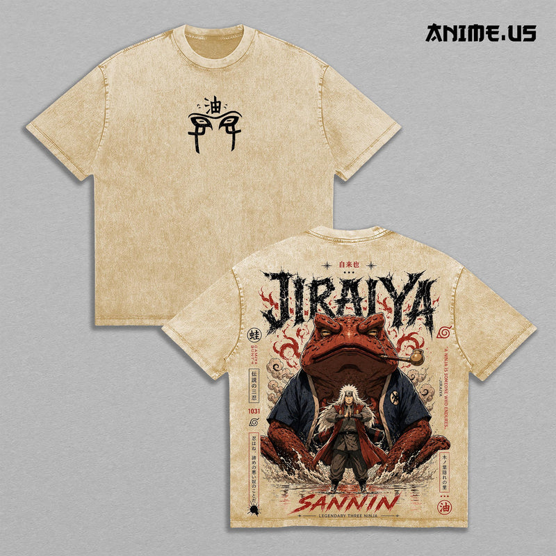 Jiraiya Legendary Sannin Naruto Anime Graphic Vintage Shirt, Sage Mode Great Toad Master Ninja Heavyweight Washed Cotton Anime Tee T-Shirt Hidden Leaf Streetwear Large Back Print