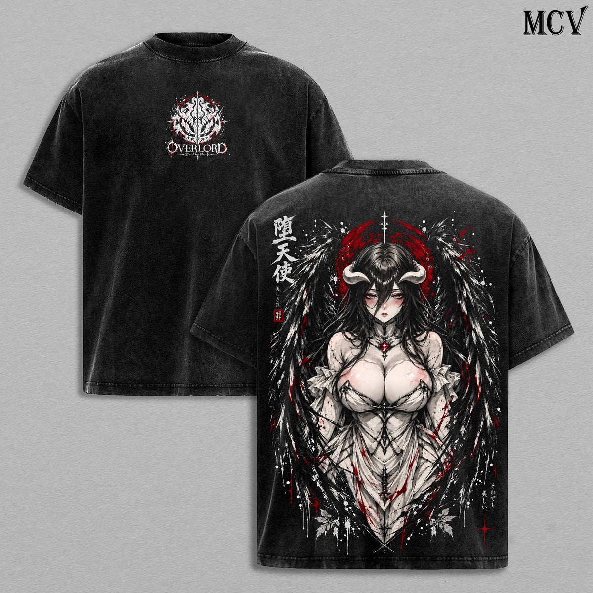 Albedo Overlord Tee – Albedo Vintage Washed T-Shirt | Overseer of the Guardians | Gothic Japanese Irezumi Tattoo Art | Overlord Anime Manga Graphic Tee | Heavy Cotton Unisex Oversized Streetwear Top