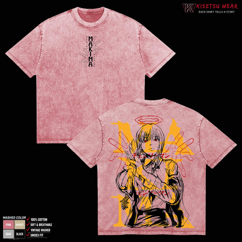 Makima T-Shirt, Chainsaw Man Graphic Tee, Control Devil Anime Shirt, Vintage Washed Oversized Tee, Heavyweight Cotton Apparel, Classic Streetwear Clothes, Casual Top, Unisex Manga Gift