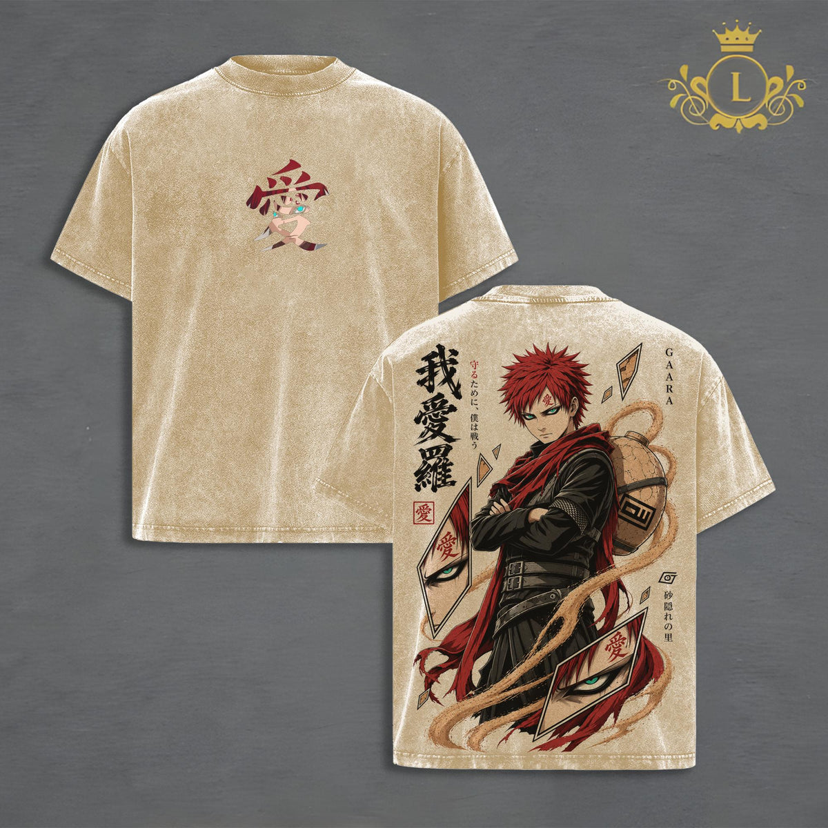Gaara Naruto Vintage Washed T-Shirt Hoodie, Sand Village Anime Graphic, Double-Sided Heavyweight Oversized Unisex Streetwear, Gift For Anime Fan