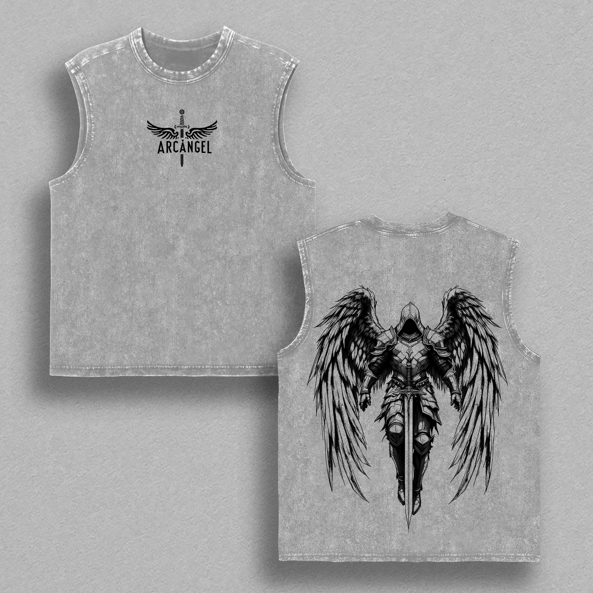 Arcangel Saint Michael T-Shirt, Sweatshirt, Hoodie Washed - Holy Warrior Angel Graphic Shirt, Sword and Wings Vintage Washed Top, Christian Gothic Streetwear Outfit Church - Gym Pump Cover Jesus Apparel
