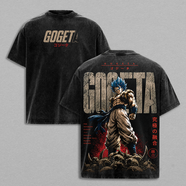 Fusion Warrior DBZ ''Super'' Vintage Washed Graphic T Shirt - ''Gogetaa'' Heavyweight 260 GSM Cotton Tee, Oversized Anime Streetwear Tee Shirt, DBZ Casual Wear, Gift for DBZ Fans Men & Women