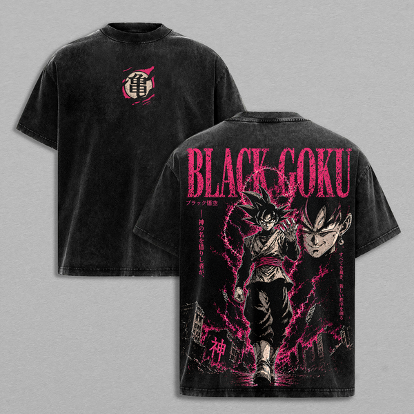 Burakku x Zamasu Vintage T-Shirt - DBS Vintage Clothes Washed Anime T-Shirt Graphic Tee Oversized Heavyweight Cotton Streetwear Gym Pump Daily Wear Unisex Manga Shirt Gift for DBZ Fans