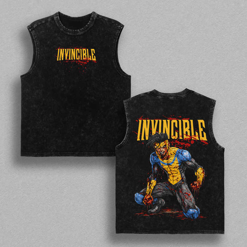 Invincible Viltrumite Collection Washed Tee – Inspired Anime Graphic Double Printed T-Shirt, Menswear Heavy Cotton Unisex Oversize Streetwear Vintage Retro, Multiverse Power Edition