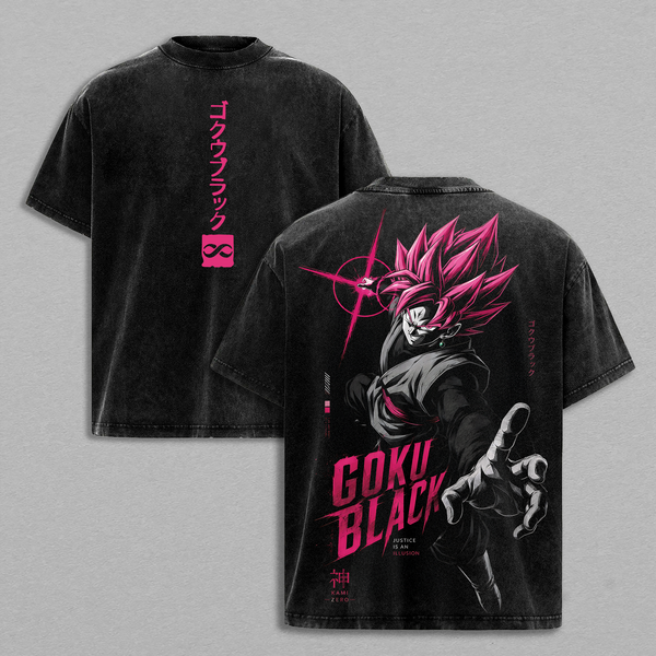 Rosé Saiyan Villain Kakarot Black x Zamasu Fused DBS Anime Graphic Vintage Shirt, Crimson Aura Dark Warrior Double Printed Tee Heavyweight Cotton Streetwear