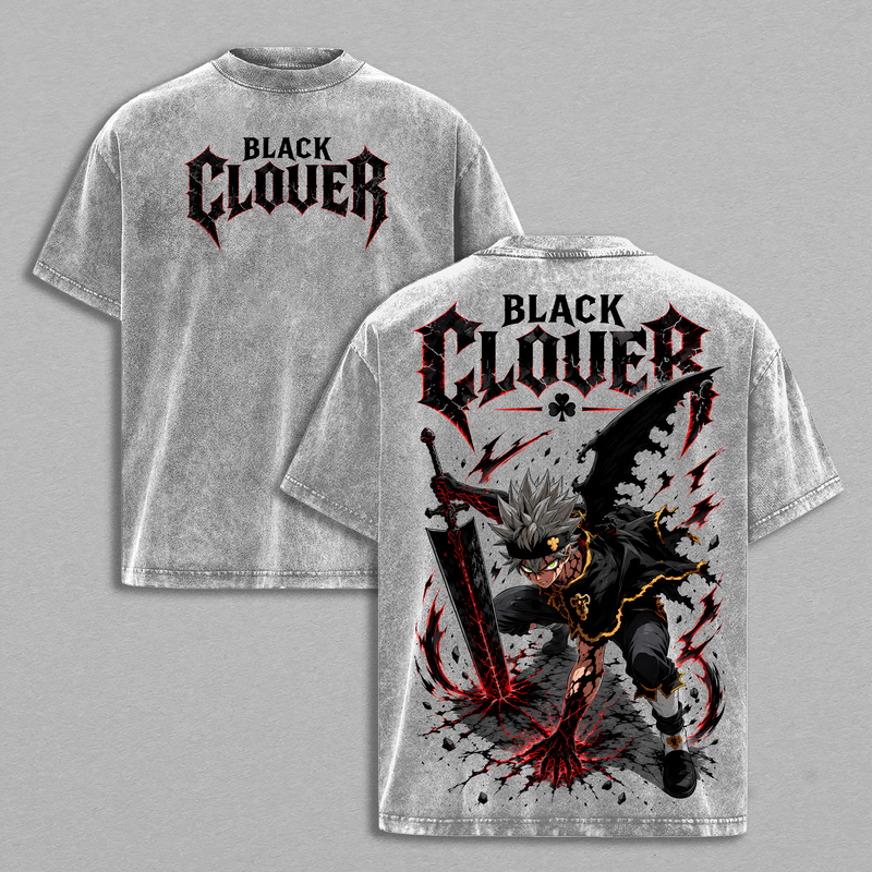 Asta Black Clover T-Shirt, Anime Graphic Back Print Tee, Vintage Washed Oversized Heavyweight Cotton Shirt, Black Clover Streetwear, Unisex Anime Fashion, Distressed Graphic Tee, Gift for Anime Fans