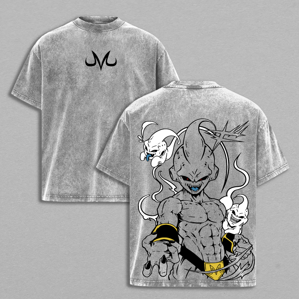 Majin Buu Vintage Washed T-Shirt, DBZ Majin Double Printed Graphic Tee, Oversized Unisex Streetwear, Soft Cotton Top Outfit for Men, Casual Menswear Gift for Anime Fans