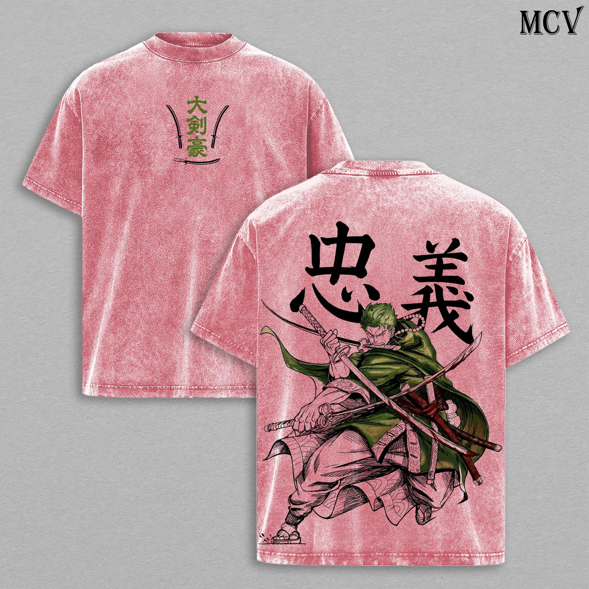 Zoro Three Sword Style Anime Vintage Washed T-Shirt, Samurai Swordsman Graphic Tee, Manga Streetwear Shirt Heavy Cotton