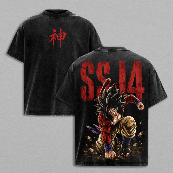 ''Gokuuuu'' SSJ4 Vintage Washed T-Shirt - Anime Graphic Tee Manga Oversized Streetwear Top Cotton Tshirt Classic Menswear Clothes Apparel Gift for DBZ Fans Men & Women