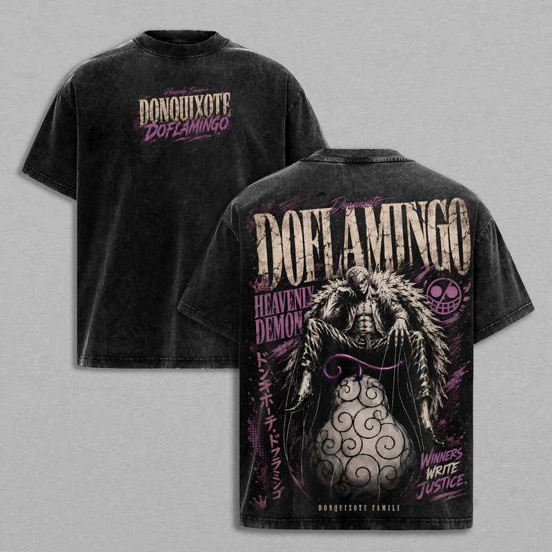 Portgas D Ace, Soul King Brook, Tony Tony Chopper, Donquixote Doflamingo, Kaido, Trafalgar Law Acid Wash T-Shirt | Oversized Heavyweight Anime Tee Graphic Print Vintage Goth Grunge Streetwear Top Unisex
