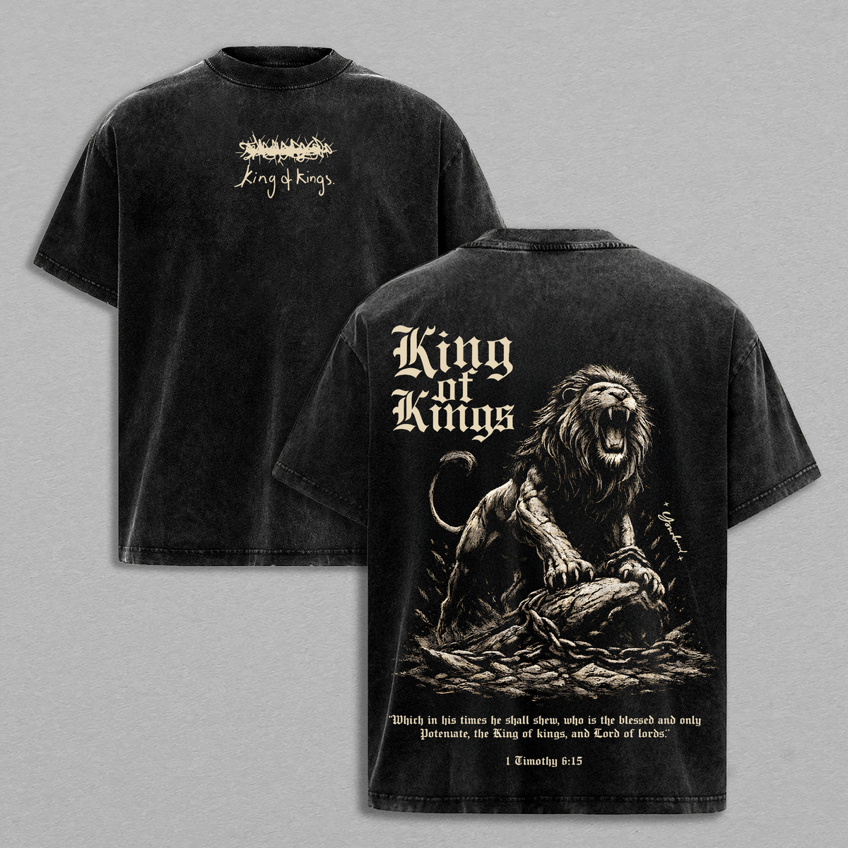 King of Kings Jesus Lion Vintage Washed Oversized T-Shirt, Heavy Cotton Christian Faith Graphic Tee, Biblical Lion of Judah Streetwear, Unisex Religious Shirt, Powerful Jesus Apparel Gift for Believers