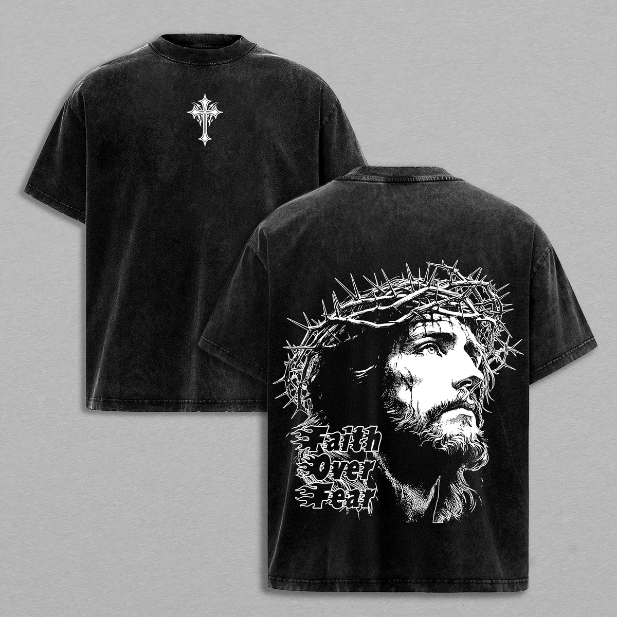 Faith Over Fear Jesus Christ Vintage Washed T-Shirt / Sweatshirt / Hoodies | Christian Streetwear Tee | Cross Graphic Shirt | Heavy Cotton Tee | Religious Gift for Faith Believers