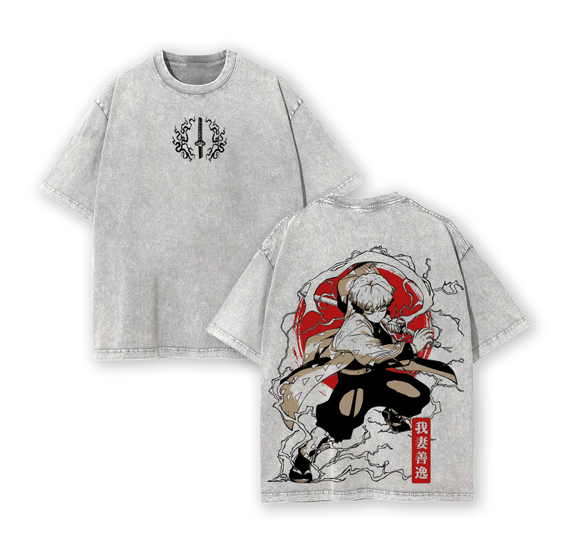 Zenitsu Agatsuma T-Shirt – Demon Slayer Washed Oversized Anime Tee, Vintage Cotton