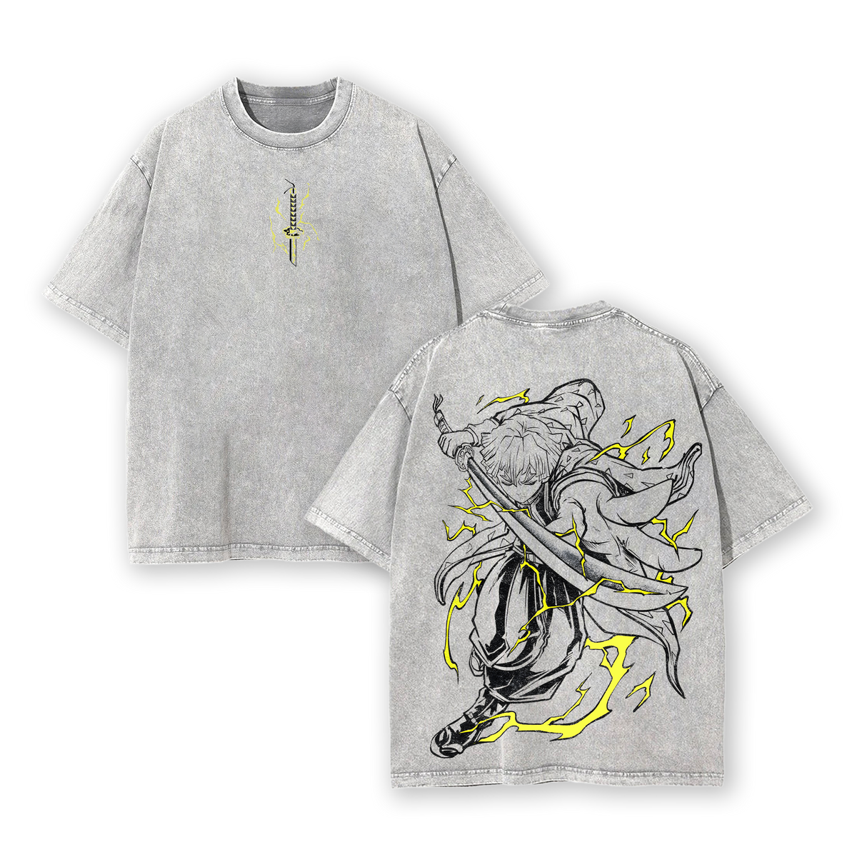 Zenitsu Thunder Breathing Vintage Oversized Washed T-Shirt – Heavy Cotton Graphic Tee Inspired by Demon Slayer