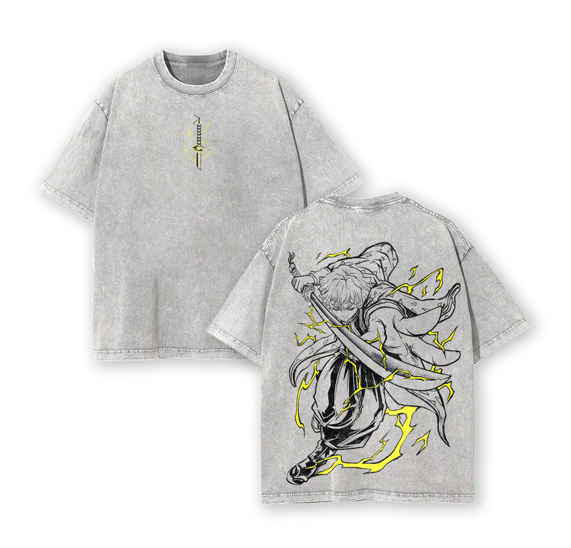 Zenitsu Thunder Breathing Vintage Oversized Washed T-Shirt – Heavy Cotton Graphic Tee Inspired by Demon Slayer