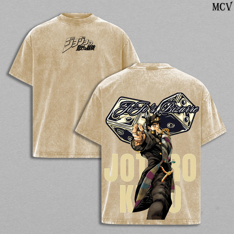 Jotaro Kujo Tee Washed – JoJo’s Bizarre Adventure Stardust Crusaders Vintage Washed Heavy Cotton Oversized Anime Manga T-Shirt & Hoodie, Double Printed Retro Unisex Streetwear Graphic Top, Star Platinum Stand Edition