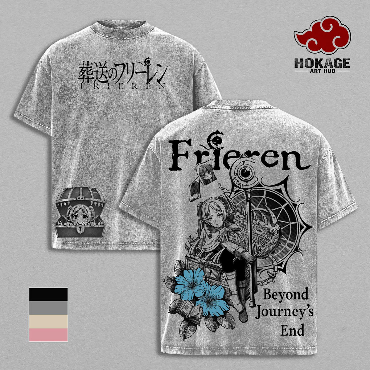 Frieren Washed Tee, Beyond Journey's End Anime Graphic Tee, Oversized Y2K Bootleg Vintage Washed Shirt, Heavyweight Streetwear For Men, Japanese Retro Manga Unisex Streetwear, Gift For Anime Lovers And Frieren Fans