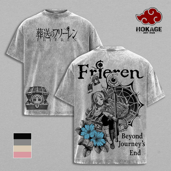 Frieren Washed Tee, Beyond Journey's End Anime Graphic Tee, Oversized Y2K Bootleg Vintage Washed Shirt, Heavyweight Streetwear For Men, Japanese Retro Manga Unisex Streetwear, Gift For Anime Lovers And Frieren Fans
