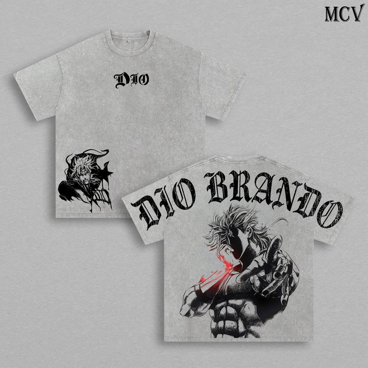 Dio Brando Washed Tee – JoJo’s Bizarre Adventure Steel Ball Run Scary Monsters Dinosaur Stand Anime Manga Graphic Double Printed T-Shirt, Menswear Heavy Cotton Unisex Oversize Gym Streetwear Vintage Retro