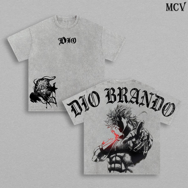Dio Brando Washed Tee – JoJo’s Bizarre Adventure Steel Ball Run Scary Monsters Dinosaur Stand Anime Manga Graphic Double Printed T-Shirt, Menswear Heavy Cotton Unisex Oversize Gym Streetwear Vintage Retro