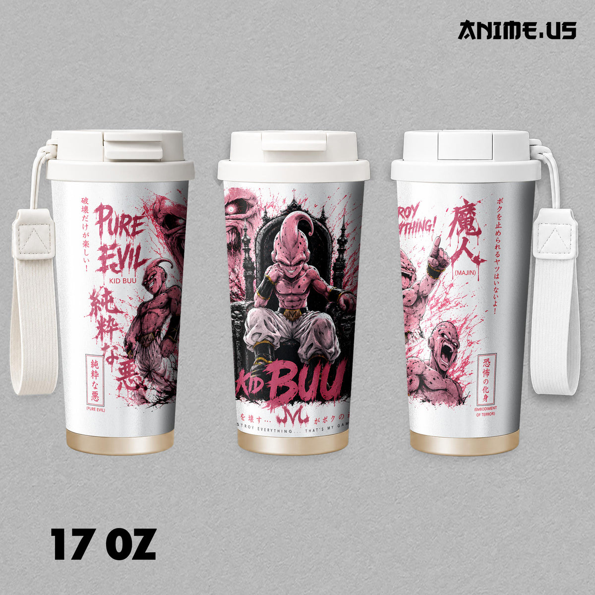 Insulated Tumbler Kid Buu Pure Evil Majin Buu Saga DBZ Anime Stainless Steel 17oz 24oz 30oz Thermal Travel Coffee Mug Vacuum Insulated Hot Cold Drink Cup Anime Fan Gift