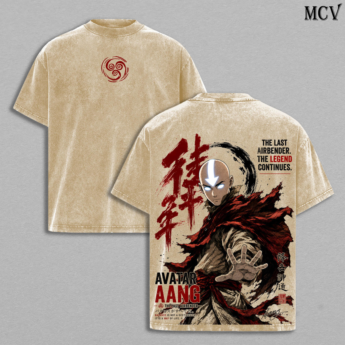 Aang Avatar Tee – Aang Vintage Washed T-Shirt | Avatar The Last Airbender | Airbender Warrior | Anime Graphic Tee | Heavy Cotton Unisex Oversized Streetwear Top