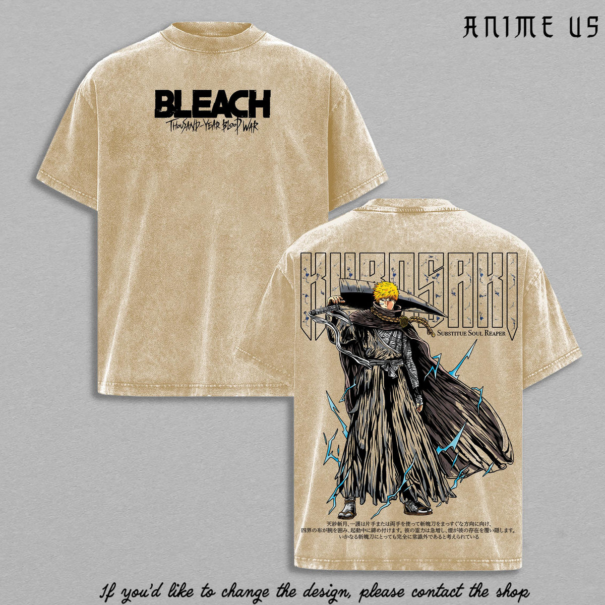 Ichigo Kurosaki Bleach Thousand Year Blood War Anime Vintage Washed Oversized Graphic Tee Soul Reaper Streetwear Shirt