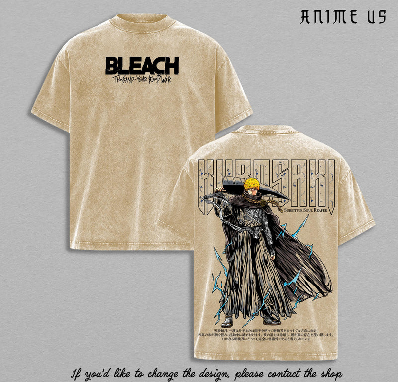 Ichigo Kurosaki Bleach Thousand Year Blood War Anime Vintage Washed Oversized Graphic Tee Soul Reaper Streetwear Shirt