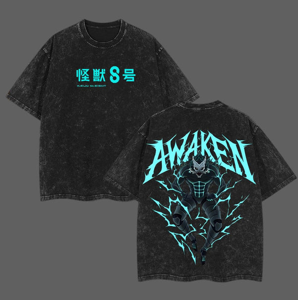 Kaiju No. 8 T-Shirt – Kafka Hibino Awakened Form Graphic Washed Oversized Vintage Anime Tee, Heavy Cotton Unisex Streetwear for Kaiju Fans