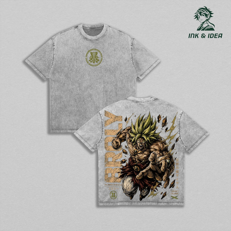 Broly Vintage Washed T-Shirt, Legendary Super Saiyan Graphic Tee, Double Printed Oversized Heavy Cotton Shirt, Dragon Ball Anime Streetwear, Unisex Manga Fan Gift