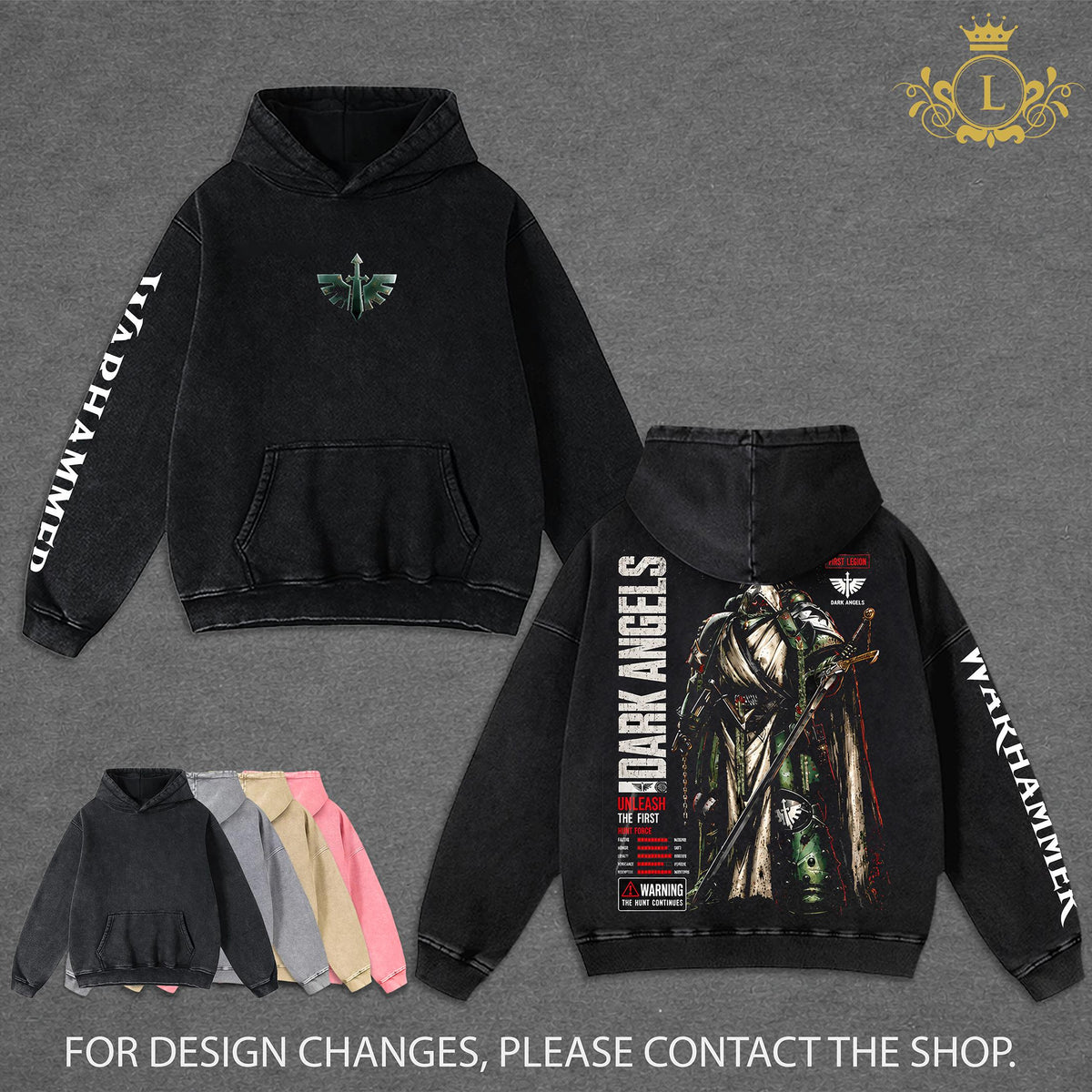 Dark Angels Warhammer 40,000 Dawn of War IV Hoodie Wash, Vintage Grimdark Sci Fi Graphic Hoodie, Space Warrior Gaming Streetwear, Heavyweight Cotton Pullover, Warhammer 40K Fan Apparel, Retro Video Game Hoodie, Unisex Gamer Gift