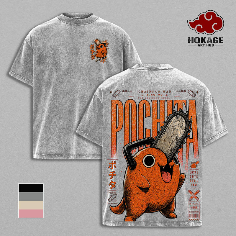 Pochita Chainsaw Man T-Shirt, Chainsaw Devil Anime Graphic Tee, Back Print Vintage Washed Anime Shirt, Graphic Tees Men, Trendy Tshirts, Men's T Shirts, Chainsaw Man Streetwear, Unisex Cotton Distressed Tee, Merch For Men, Men Fashion Graphic Tee