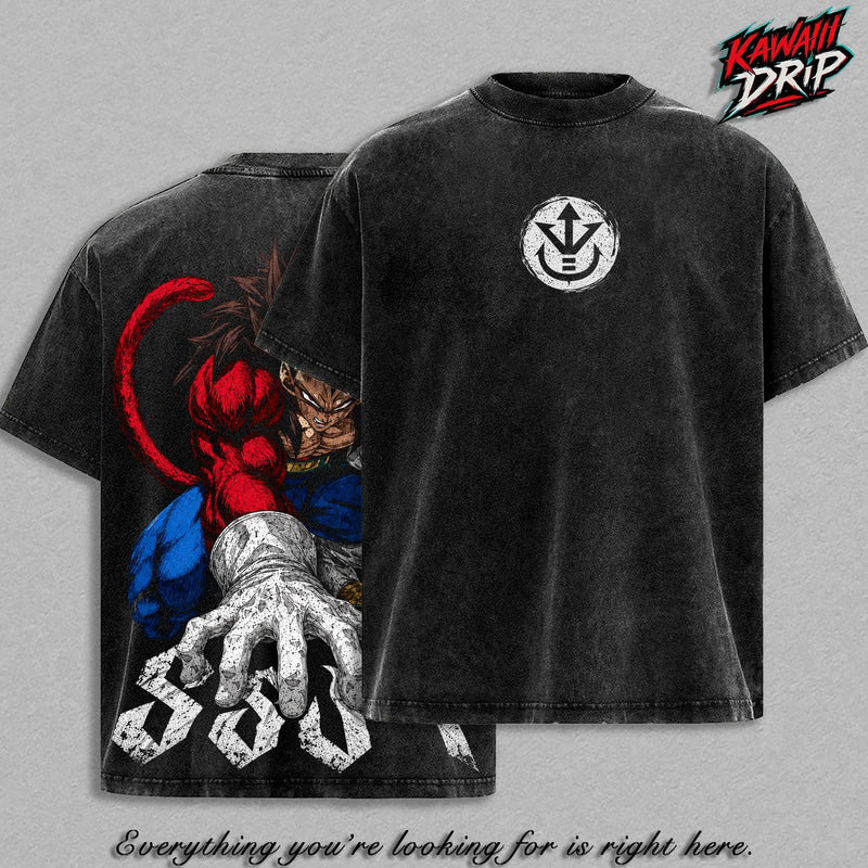 SSJ4 Vintage T-Shirt - DBZ GT Prince of All ''Saiyans'' Anime Double Printed Vintage Clothes Washed Tee Unisex Oversize Anime Manga Streetwear Top Washed Heavyweight Cotton DBZ T-Shirt