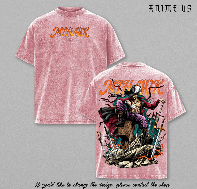 Dracule Mihawk Hawk Eyes Shirt One Piecee Anime Legendary Swordsman Vintage Washed Oversized Tee